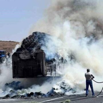 Mardin’de Saman Yüklü TIR Alev Aldı