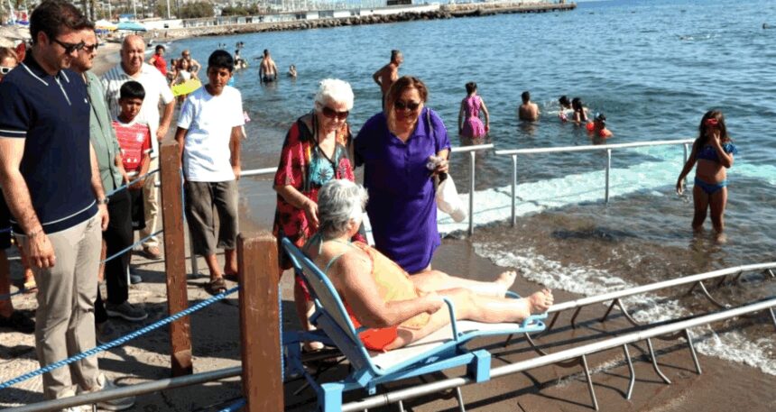 Özel gereksinimli bireylerin denize girebilmesi için raylı sistem yapıldı