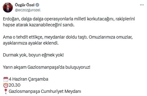 Özgür Özel'den tutuklamalar sonrası ilk açıklama