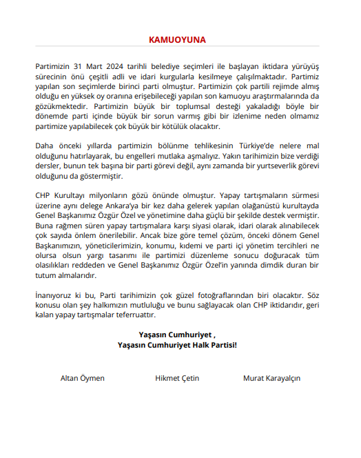 Son Dakika! CHP'li eski Genel Başkanlardan ortak bildiri