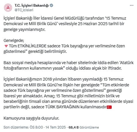15 Temmuz törenlerinde Atatürk bayrağı krizi! Bakanlıktan açıklama geldi