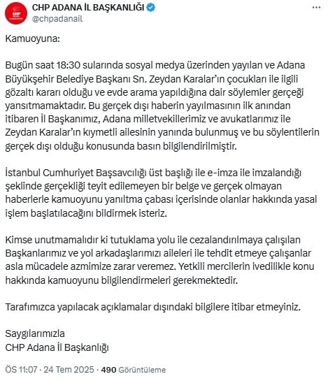 CHP'den Zeydan karalar iddialarına yalanlama