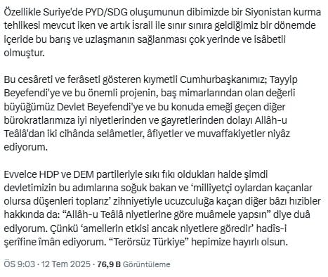 Cübbeli Ahmet'ten Beyaz Toros göndermeli Terörsüz Türkiye mesajı