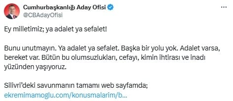 Ekrem İmamoğlu savunma metnini paylaştı