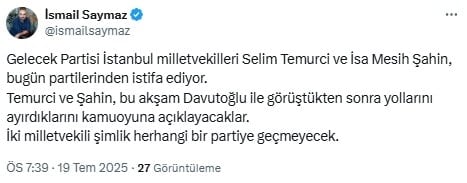 Gelecek Partisi'nde istifa krizi! İki isim birden ayrılıyor