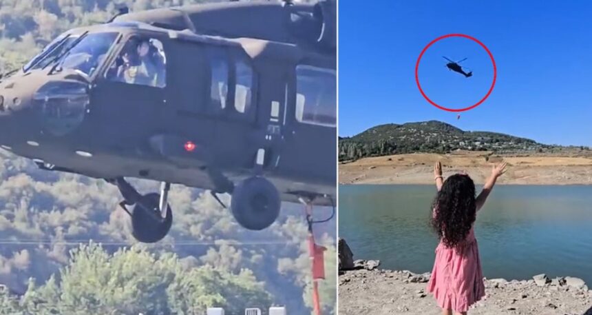 Hatay’da yangın söndürme helikopterinin pilotu ve küçük kız arasında yürek ısıtan görüntü