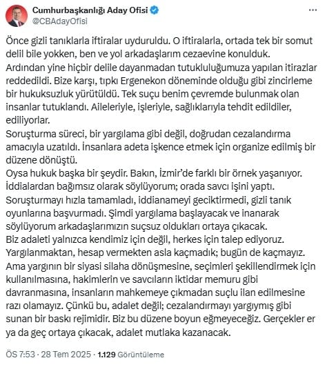 İmamoğlu'ndan iddianame isyanı: 'Tıpkı Ergenekon döneminde olduğu gibi'