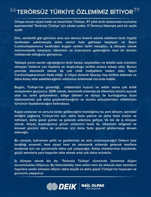 İş dünyası temsilcilerinden Terörsüz Türkiye açıklamaları