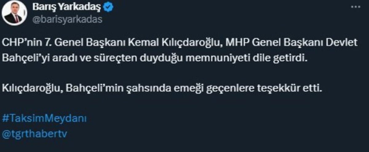 Kılıçdaroğlu’ndan Bahçeli’ye teşekkür: Süreçten memnunum