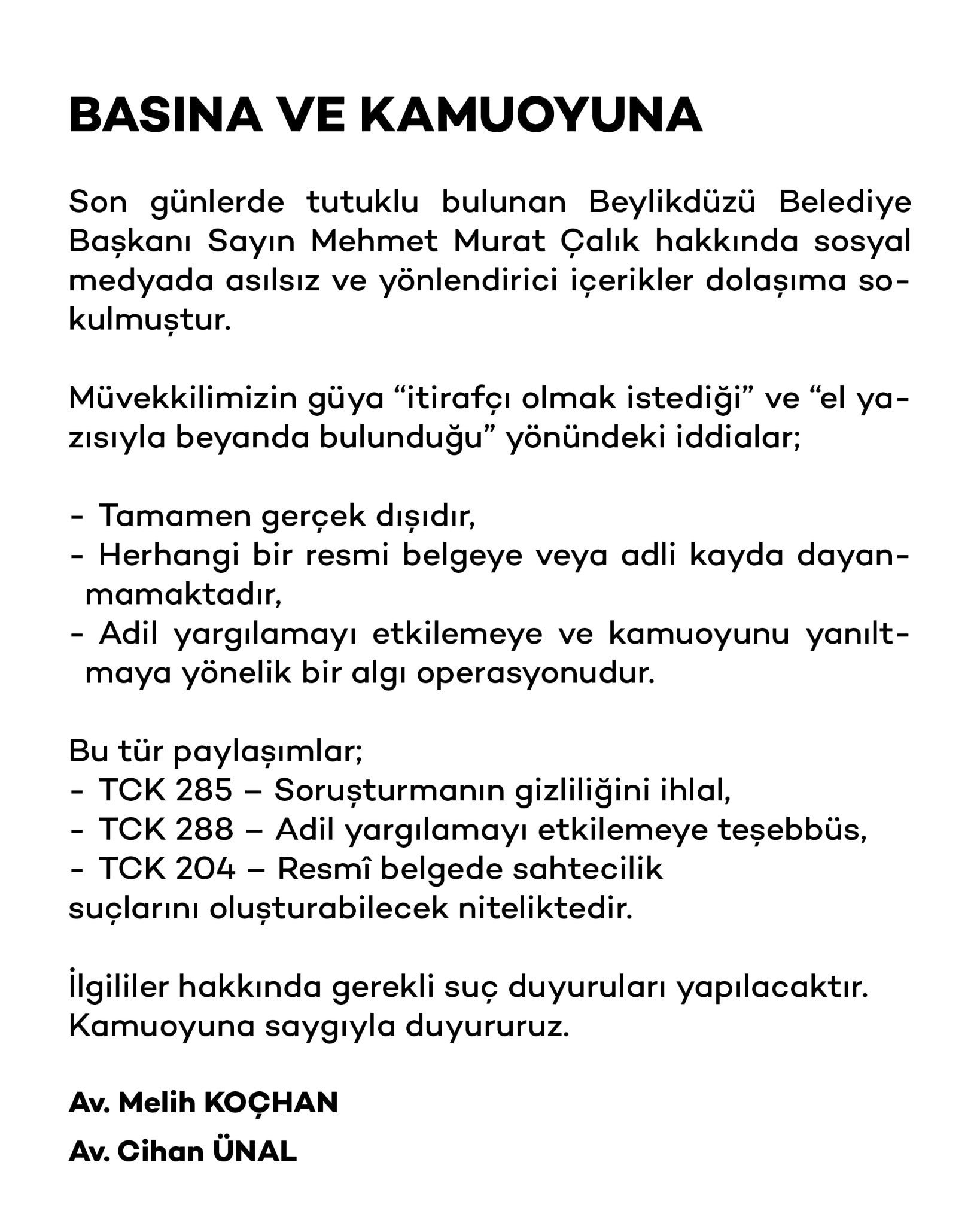 Mehmet Murat Çalık'ın avukatından kritik açıklama