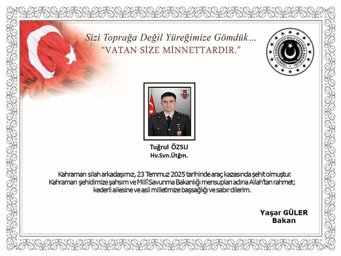 MSB acı haberi duyurdu: Üsteğmen Tuğrul Özsu şehit oldu