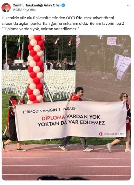 ODTÜ mezuniyeti gündem olmuştu! İmamoğlu favori pankartını açıkladı