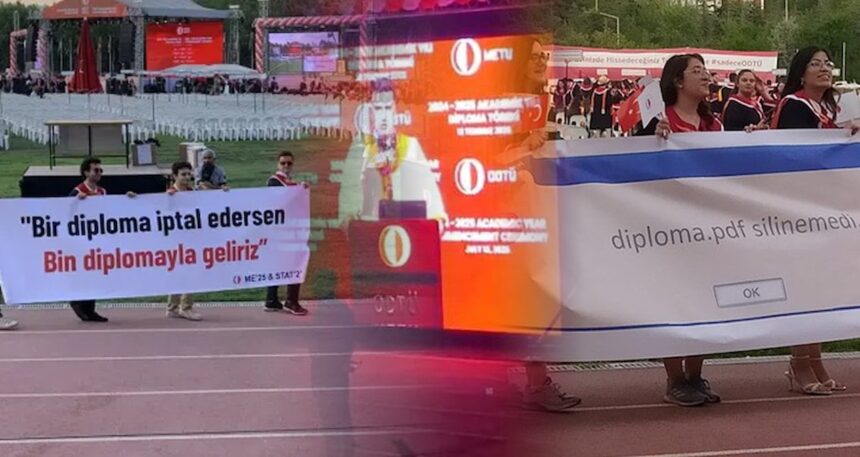 ODTÜ mezuniyetine ’19 Mart’ ve ‘diploma’ pankartları damga vurdu