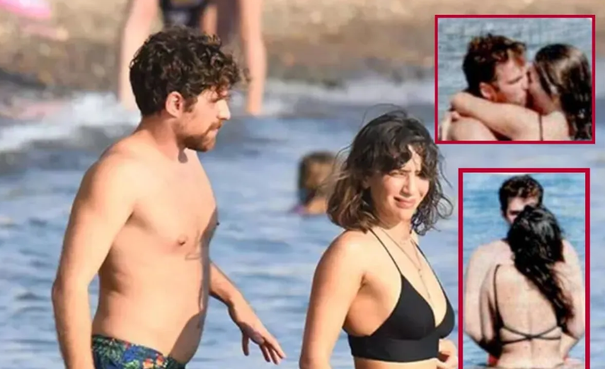 Plajdakilere aldırış etmeyen Nihal Yalçın sevgilisini öpücüklere boğdu