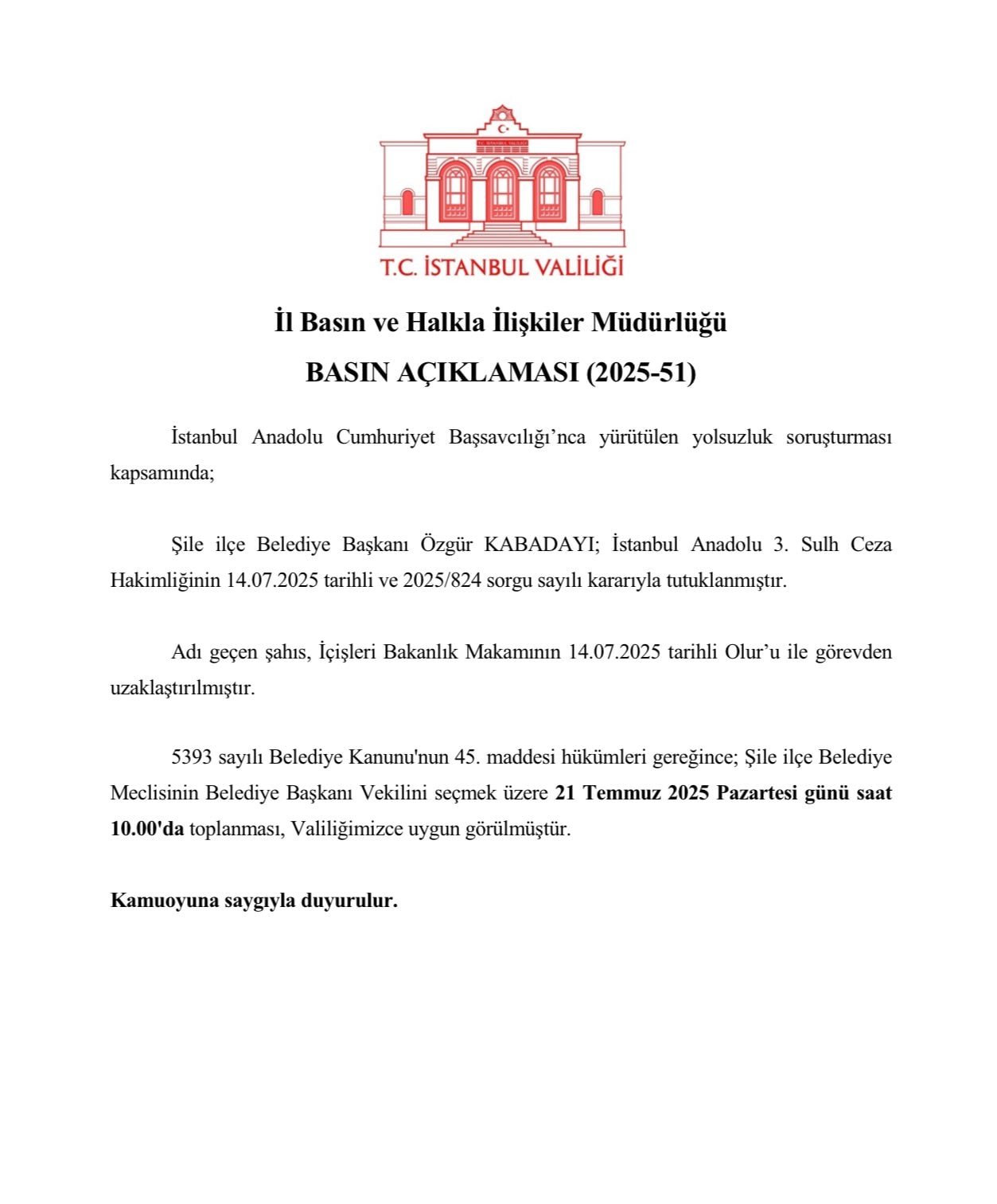 Valilikten açıkladı: Şile'de başkanvekili seçim tarihi belli oldu 1 Valilikten açıkladı: Şile'de başkanvekili seçim tarihi belli oldu