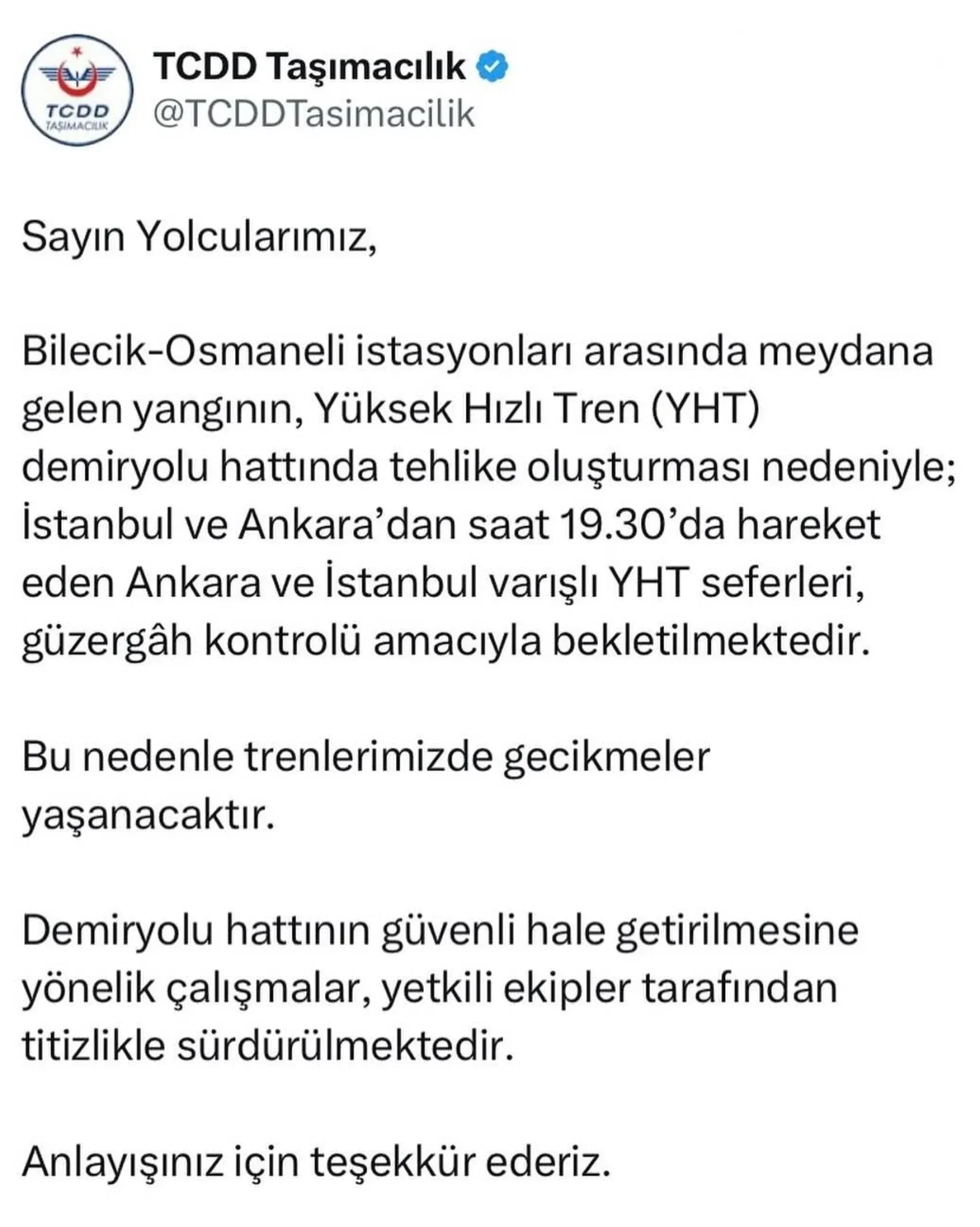 Yangınlar Yüksek Hızlı Treni aksatmaya başladı