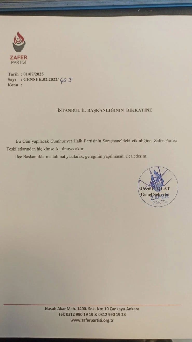 Zafer Partisi'nden 'Saraçhane' yasağı!