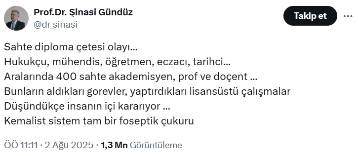 Akademisyenden skandal paylaşım: Kemalist sistem tam bir foseptik çukuru