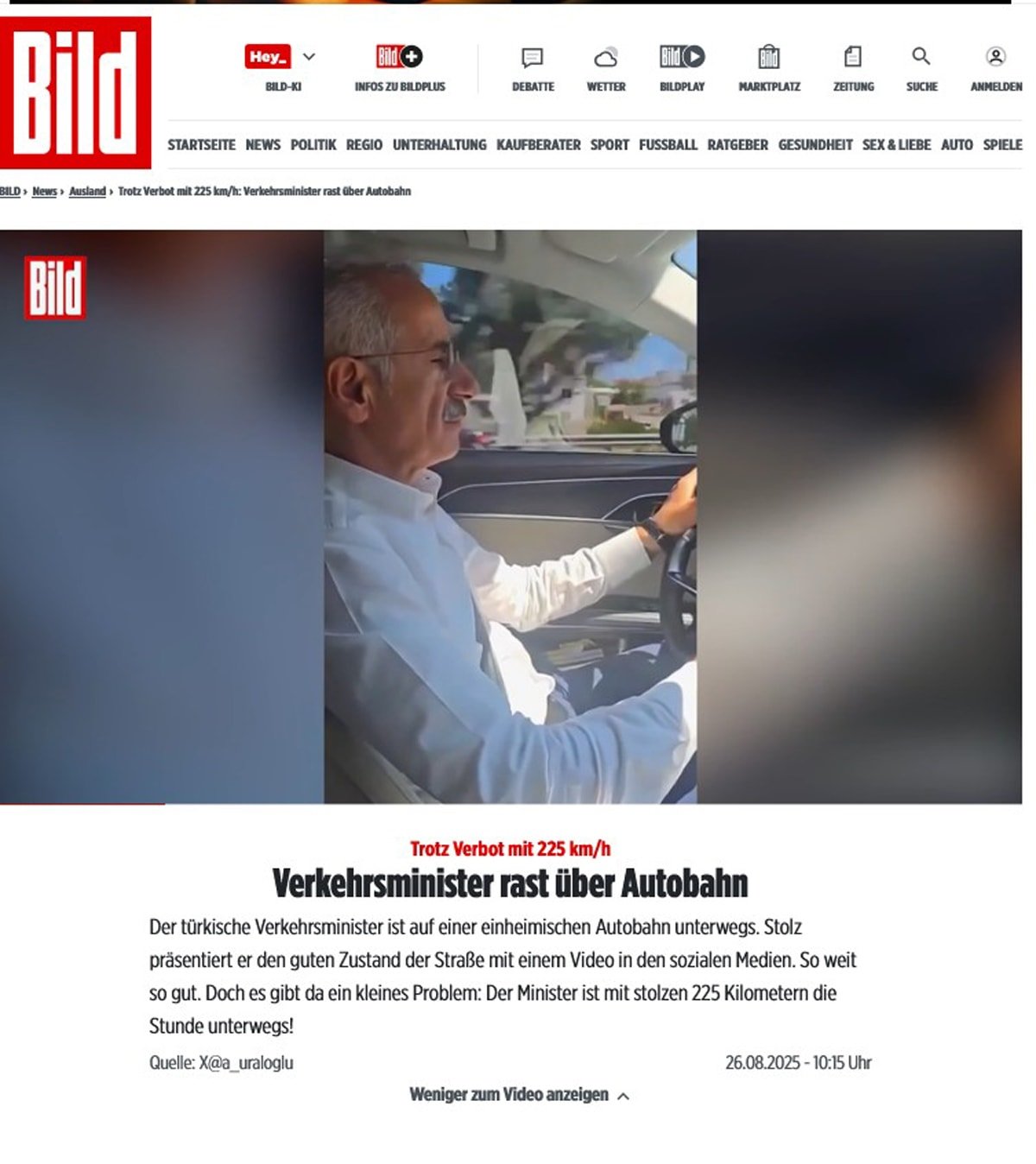 Alman gazetesi Bakan Uraloğlu ile dalga geçti