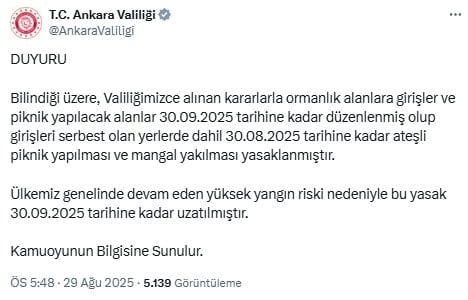 Ankara Valiliği açıklandı: 30 Eylül'e kadar yasaklandı