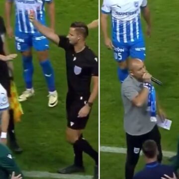 Başakşehir maçında tarihi anlar: Anonsçu kırmızı kart gördü