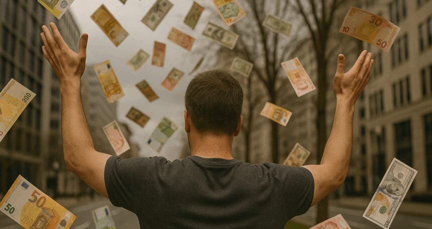 Binlerce banknotu havaya saçtı