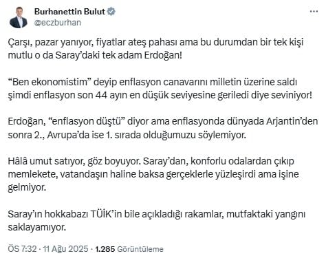CHP'li Burhanettin Bulut’tan Erdoğan’a enflasyon tepkisi