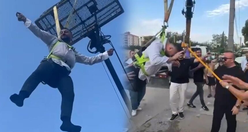 Damadı vinçle kaldırıp çiftetelli oynattılar