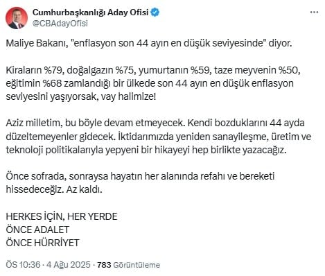 Ekrem İmamoğlu'ndan Bakan Şimşek'e enflasyon tepkisi