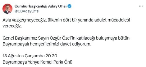 Ekrem İmamoğlu'ndan Bayrampaşa mitingine çağrı