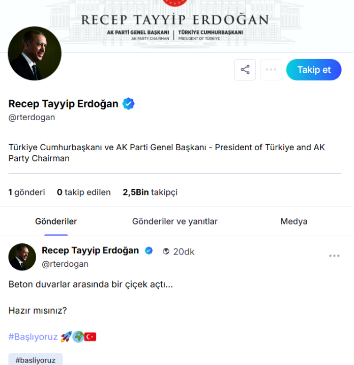 Erdoğan, Next Sosyal'e şiirle katıldı