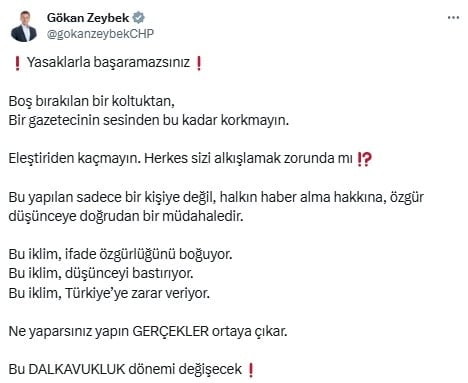 Gökan Zeybek'ten Fatih Altaylı tepkisi: Bir gazetecinin sesinden bu kadar korkmayın