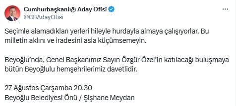 İmamoğlu'ndan Beyoğlu'nda miting çağrısı