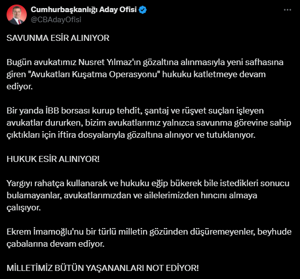 İmamoğlu'ndan 'gözaltı' tepkisi: Hukuk esir alınıyor
