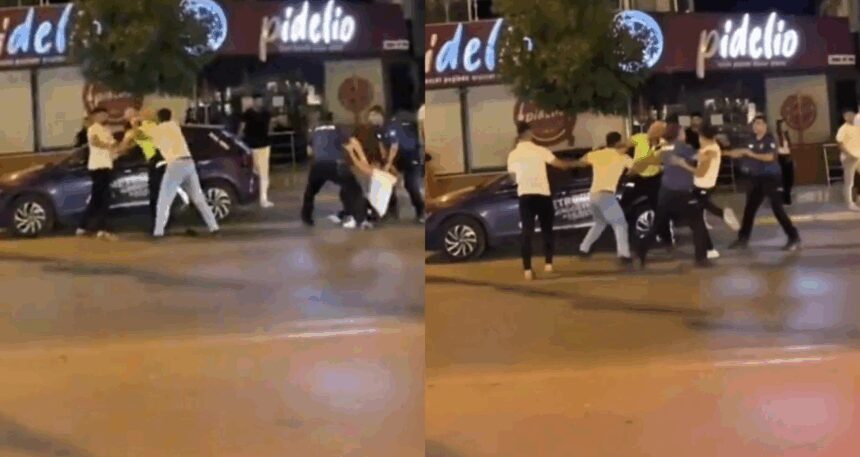 İzmir’in göbeğinde şehir eşkıyaları kendilerine ceza yazan trafik polisine tekme tokat saldırdı!