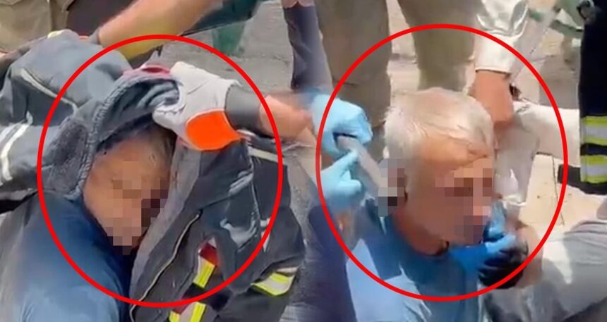 Kazı alanında korkutan kazada işçinin başına demir saplandı
