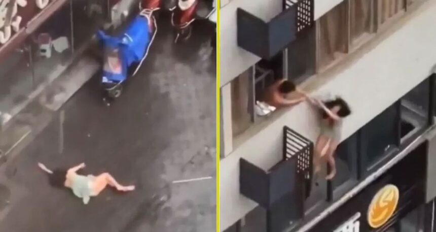 Kocasını metresiyle bastı, dördüncü kattan atladı