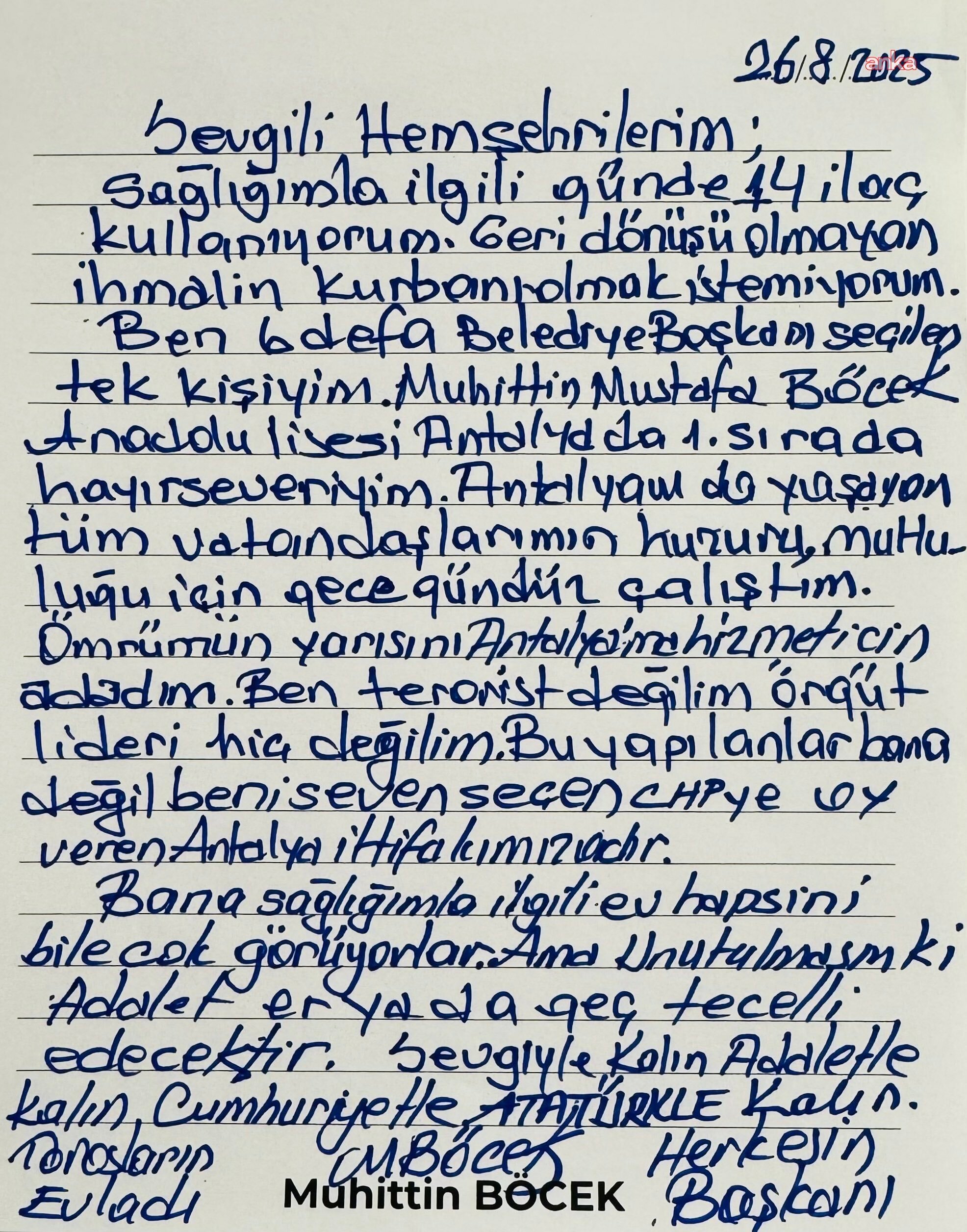 Muhittin Böcek’ten sağlık ve adalet Vurgusu: “Ben Terörist Değilim, Bu Yapılanlar Antalya İttifakı’nadır”
