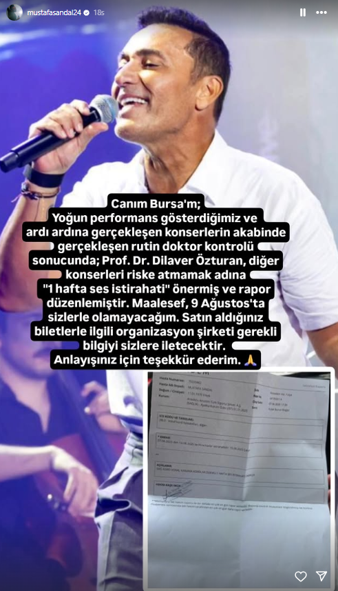 Mustafa Sandal’dan kötü haber: Konserini iptal etti
