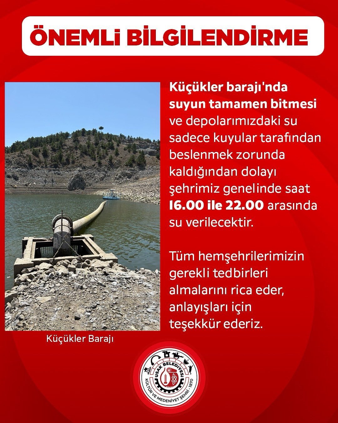 O ilde baraj kurudu: Belediye 18 saat boyunca su kesintisi uygulayacak!