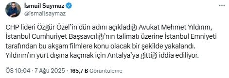 Özgür Özel’in ifşa ettiği Mehmet Yıldırım'a operasyon! Filmlere konu olacak şekilde yakalandı