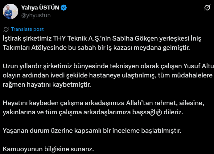 Sabiha Gökçen Havalimanı’nda iş cinayeti