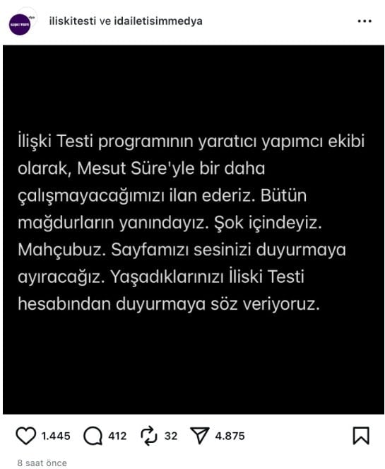 Ünlü komedyen Mesut Süre hakkında 'taciz' iddiası: 'İlişki Testi'nden kovuldu