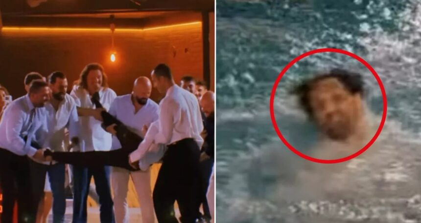 Ünlü oyuncu 14 yıllık sevgilisiyle sonunda evlendi, arkadaşları havuza attı