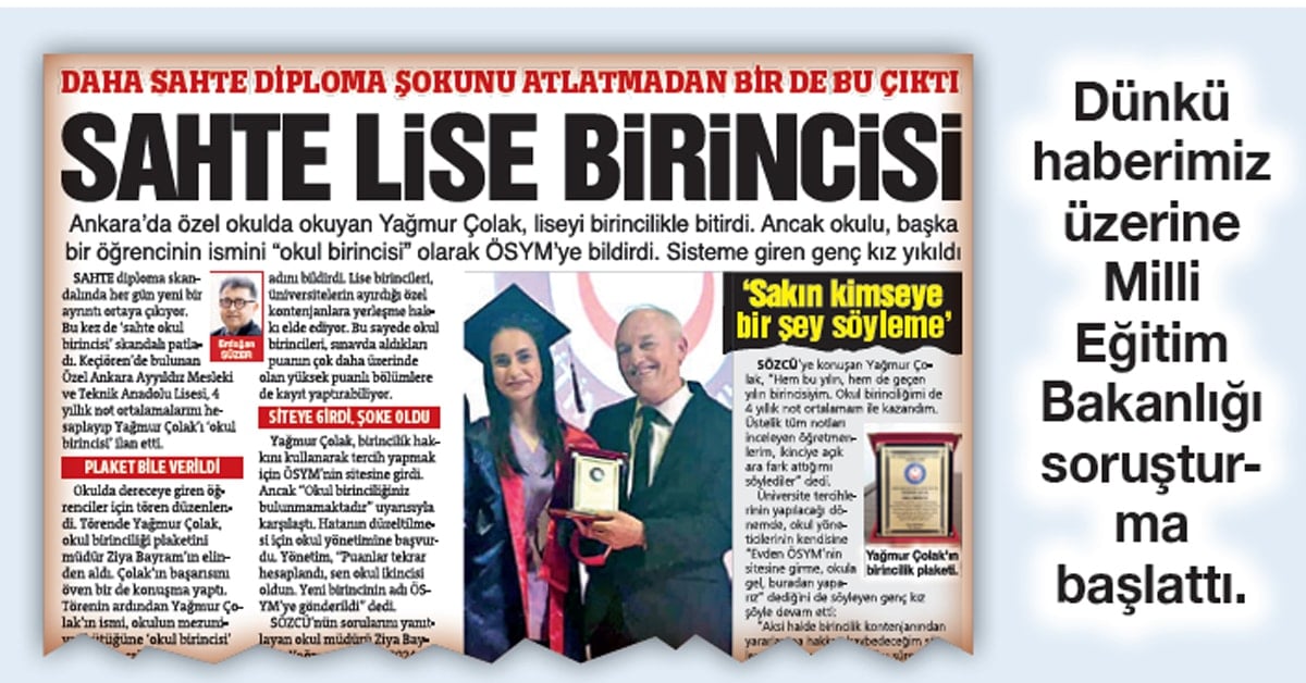 Yağmur Çolak'ın bursunu da çaldırlar