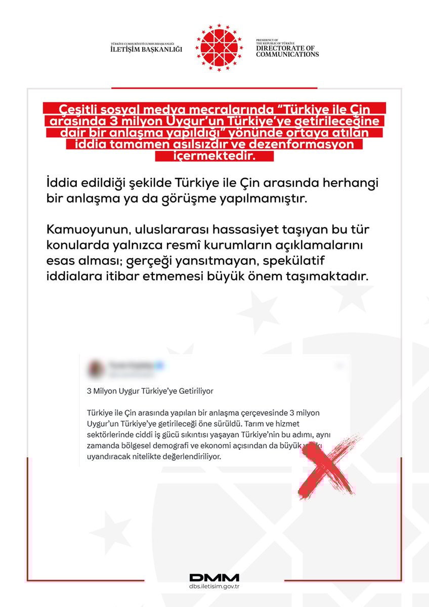'3 milyon Uygur, Türkiye'ye getirilecek' iddialarına yalanlama geldi