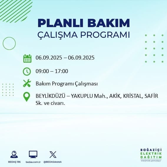 BEDAŞ 17 ilçeyi uyardı! En az 8 saat elektrik yok