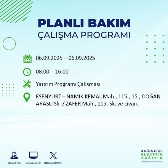 BEDAŞ 17 ilçeyi uyardı! En az 8 saat elektrik yok
