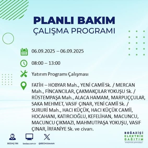 BEDAŞ 17 ilçeyi uyardı! En az 8 saat elektrik yok