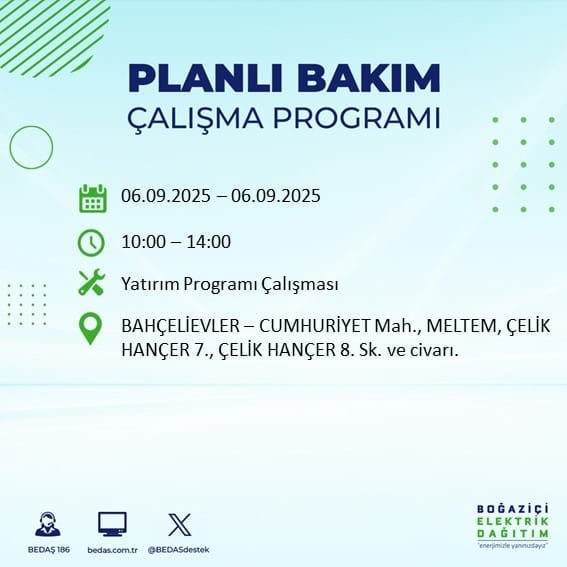 BEDAŞ 17 ilçeyi uyardı! En az 8 saat elektrik yok